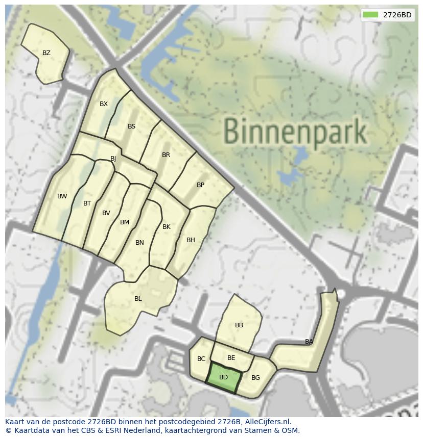 Afbeelding van het postcodegebied 2726 BD op de kaart.