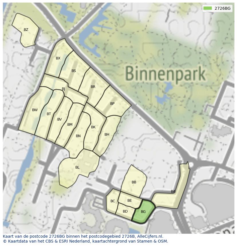 Afbeelding van het postcodegebied 2726 BG op de kaart.