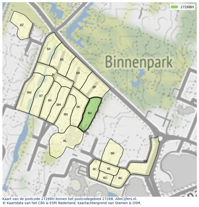 Afbeelding van het postcodegebied 2726 BH op de kaart.
