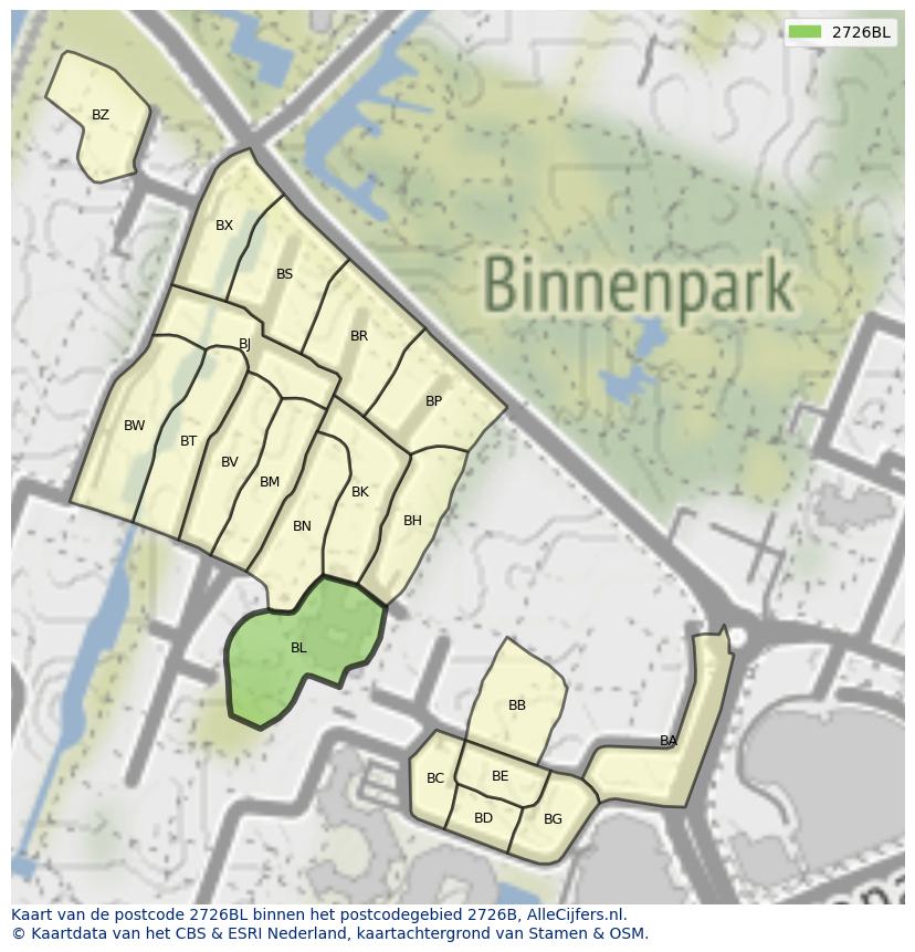 Afbeelding van het postcodegebied 2726 BL op de kaart.