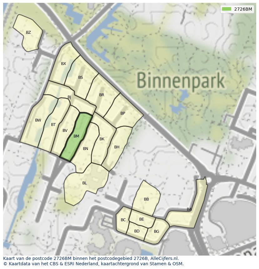 Afbeelding van het postcodegebied 2726 BM op de kaart.