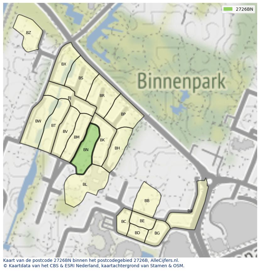 Afbeelding van het postcodegebied 2726 BN op de kaart.