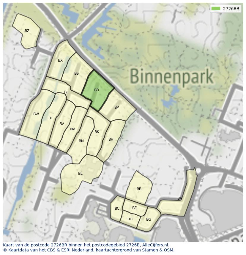Afbeelding van het postcodegebied 2726 BR op de kaart.