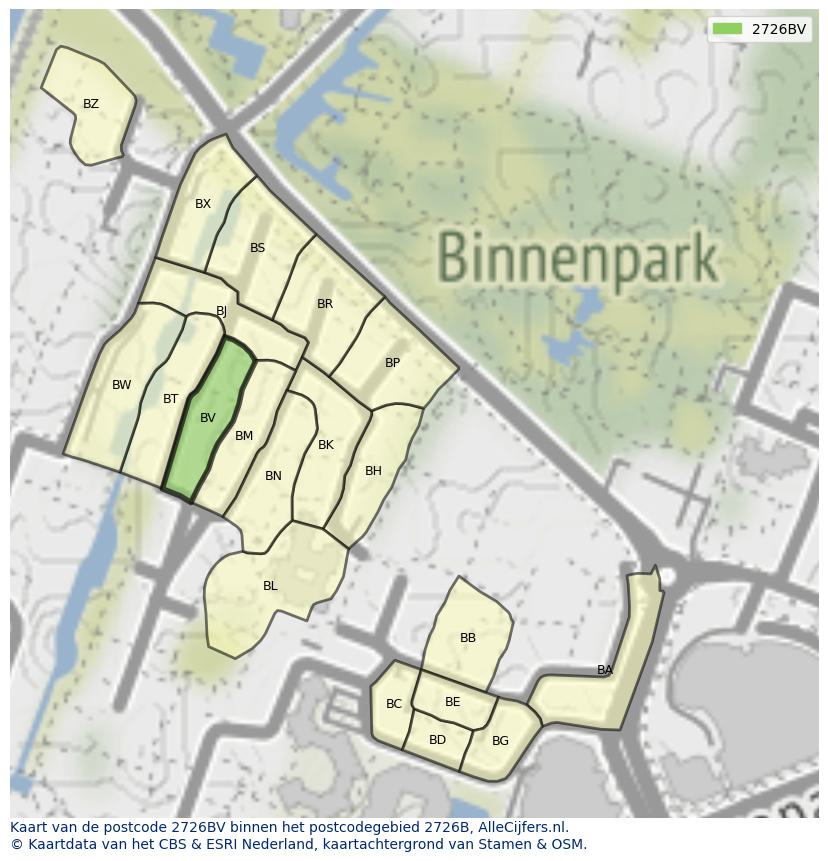 Afbeelding van het postcodegebied 2726 BV op de kaart.