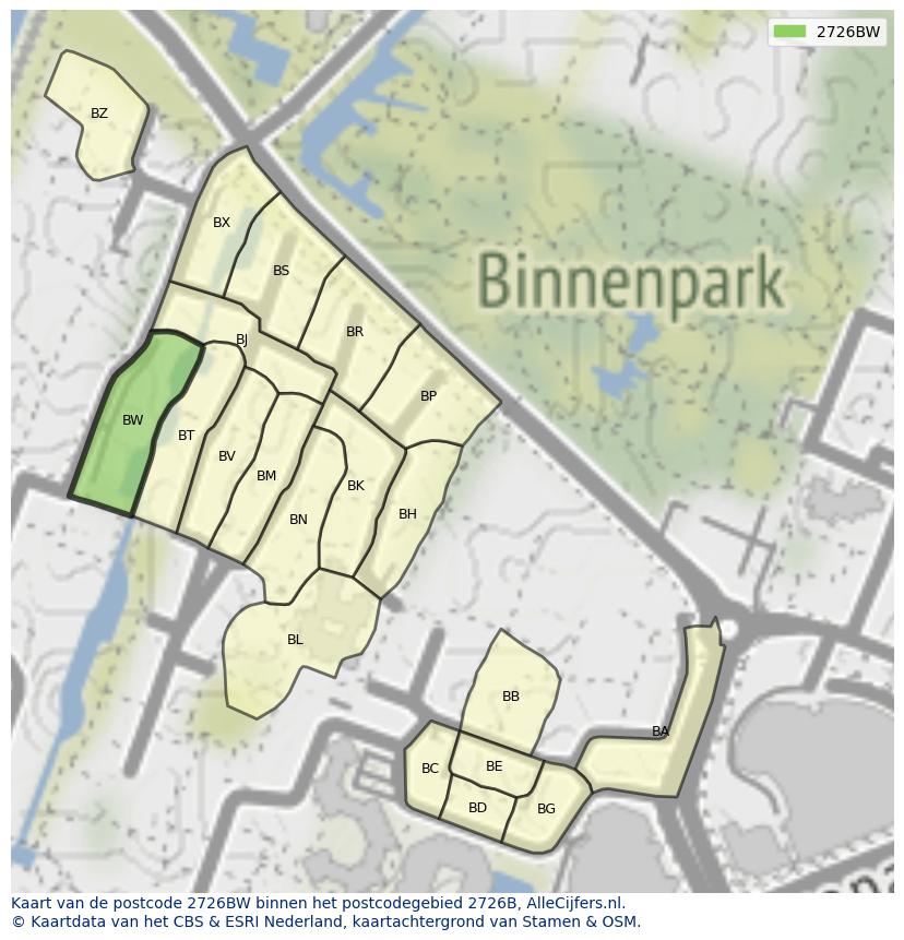 Afbeelding van het postcodegebied 2726 BW op de kaart.