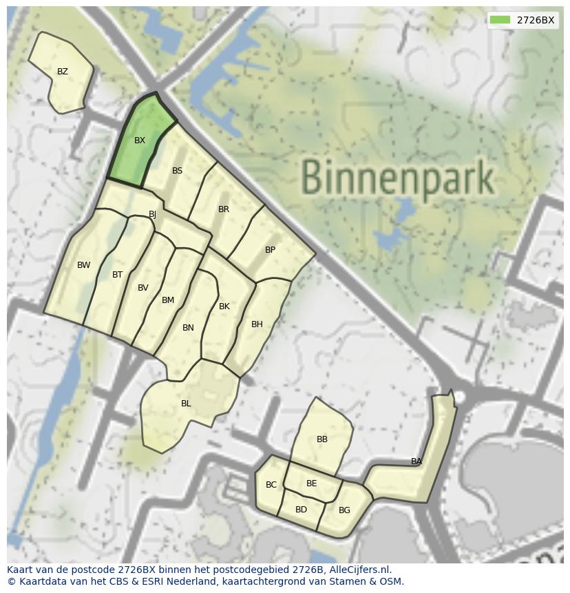 Afbeelding van het postcodegebied 2726 BX op de kaart.