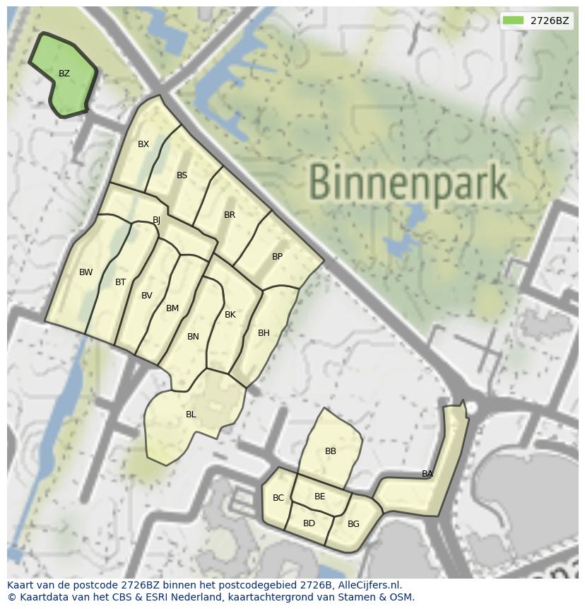 Afbeelding van het postcodegebied 2726 BZ op de kaart.