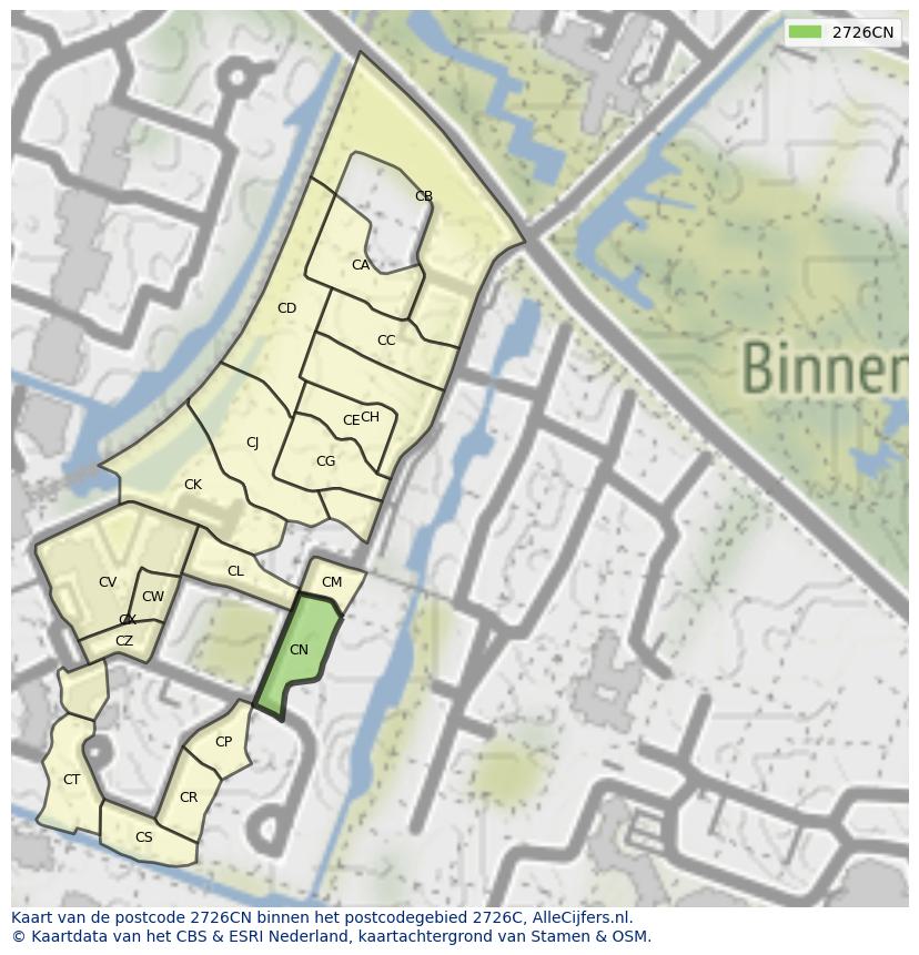 Afbeelding van het postcodegebied 2726 CN op de kaart.