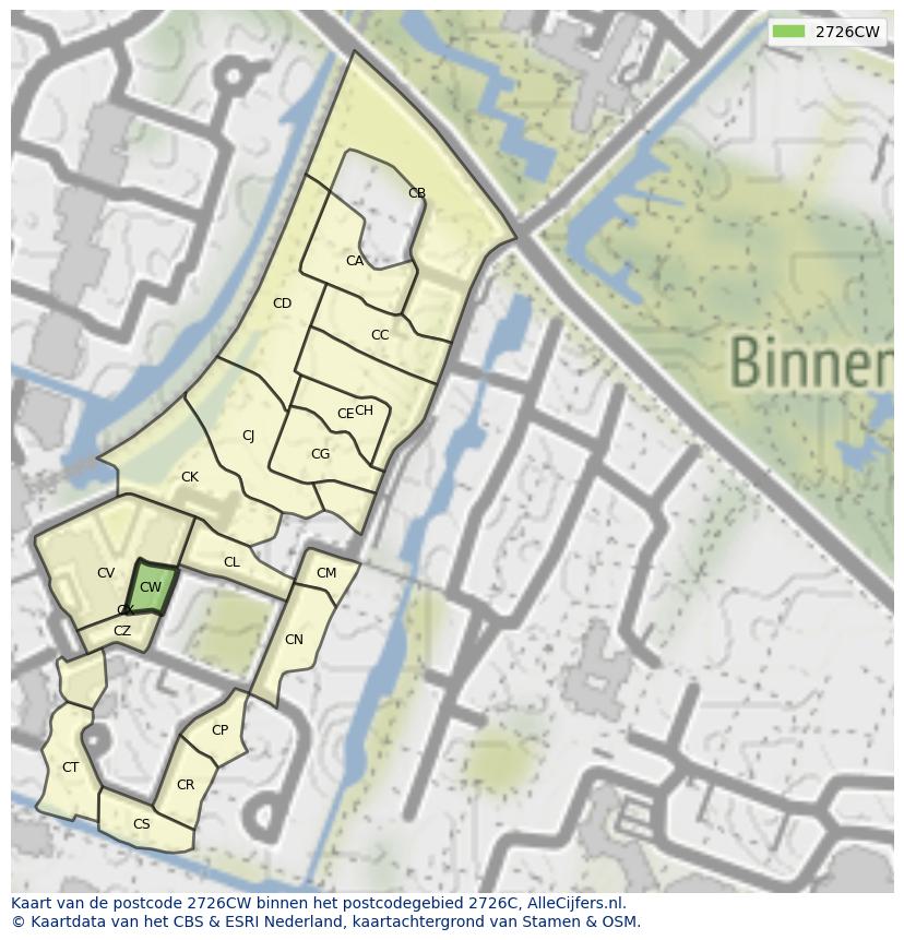 Afbeelding van het postcodegebied 2726 CW op de kaart.