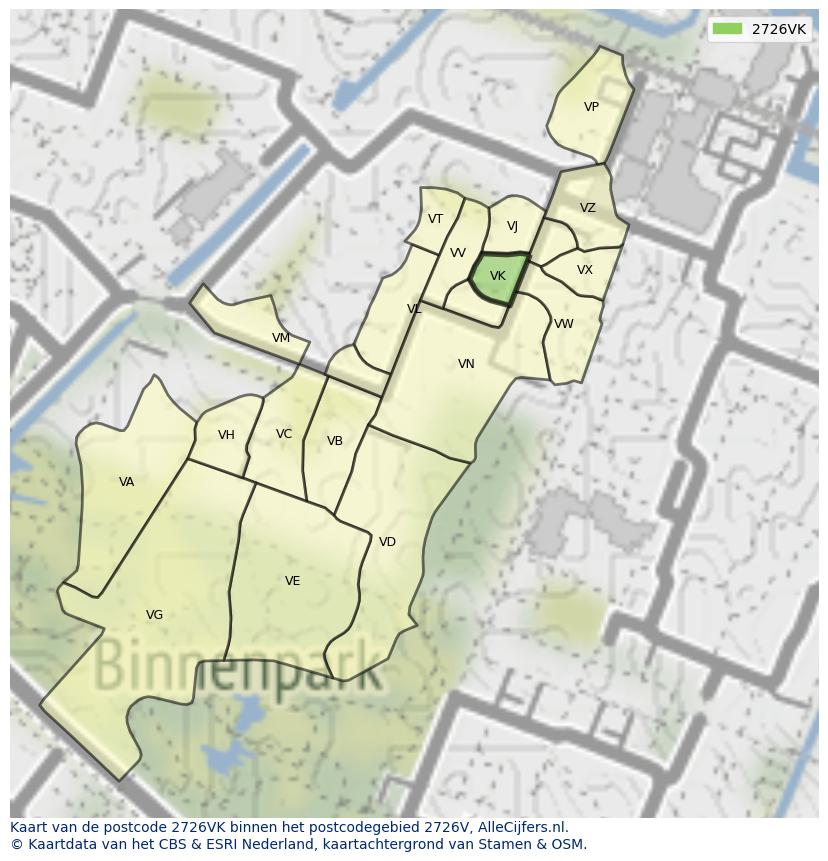 Afbeelding van het postcodegebied 2726 VK op de kaart.