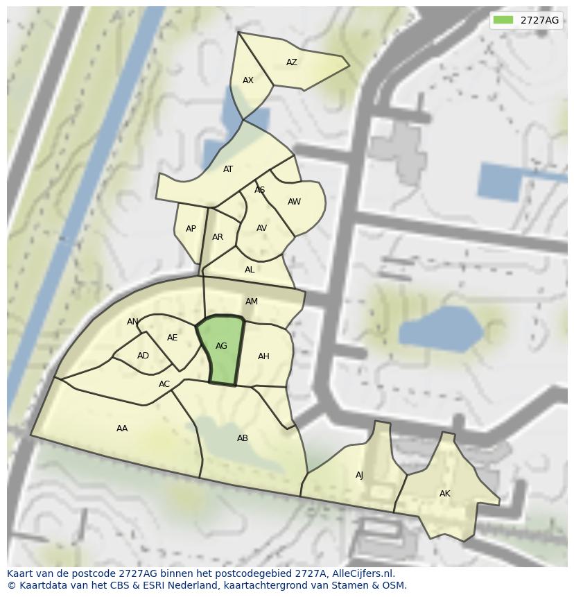 Afbeelding van het postcodegebied 2727 AG op de kaart.