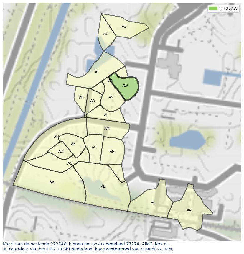 Afbeelding van het postcodegebied 2727 AW op de kaart.