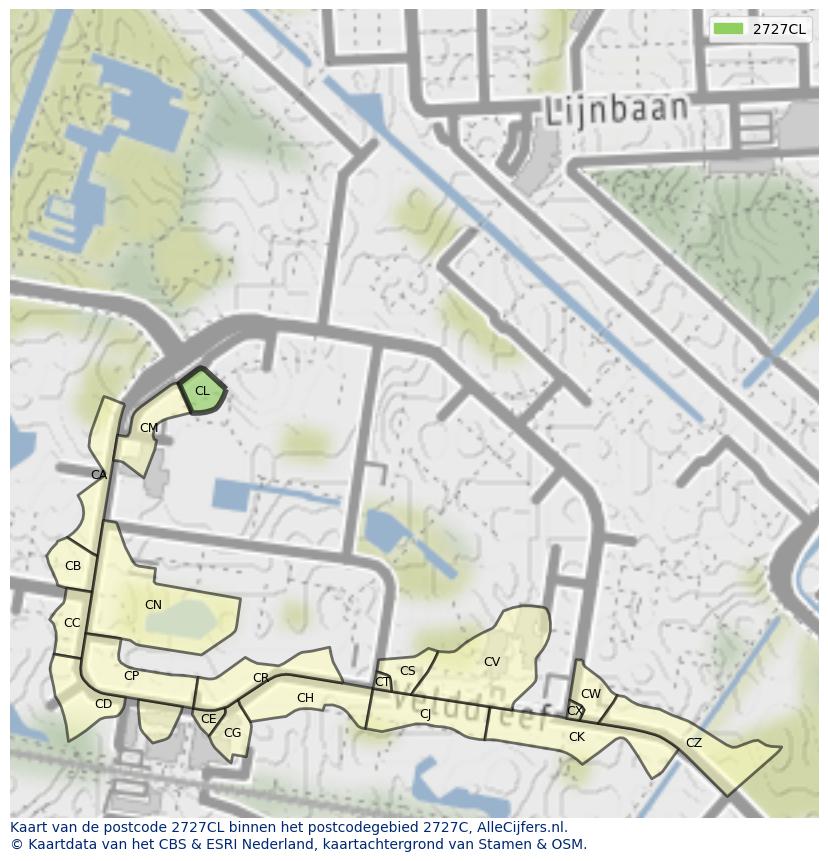 Afbeelding van het postcodegebied 2727 CL op de kaart.