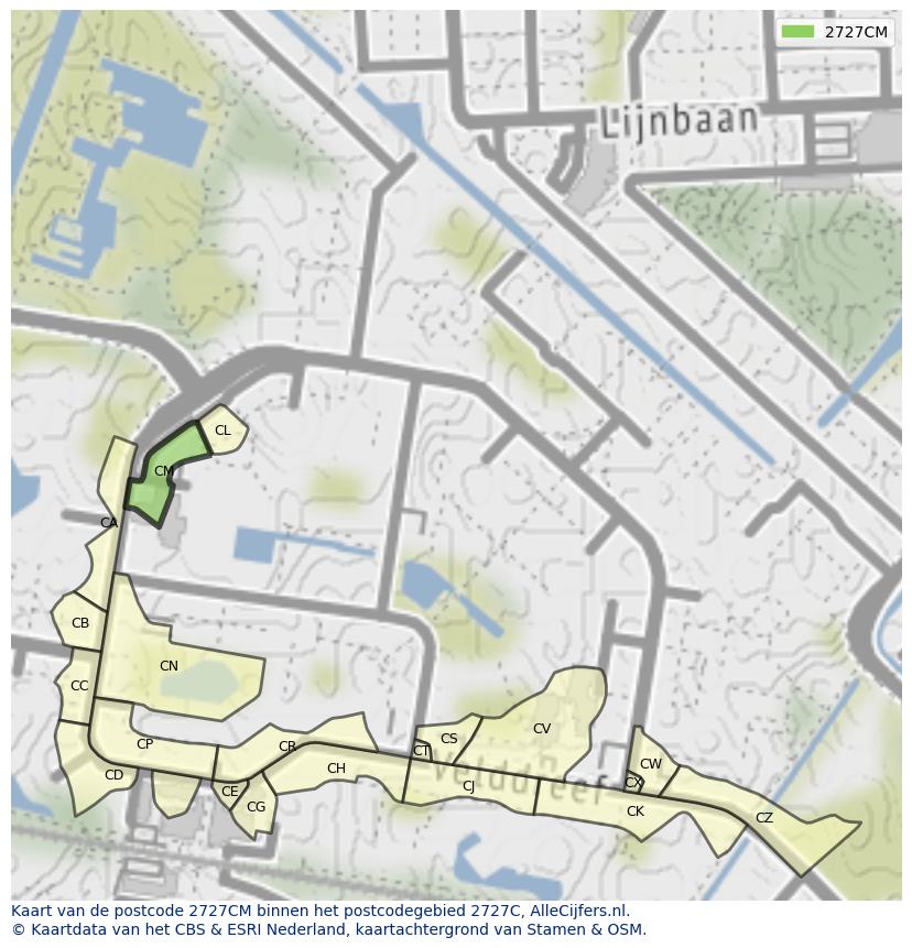 Afbeelding van het postcodegebied 2727 CM op de kaart.