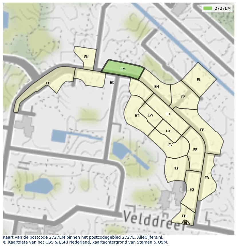 Afbeelding van het postcodegebied 2727 EM op de kaart.