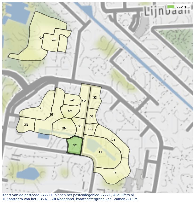 Afbeelding van het postcodegebied 2727 GC op de kaart.