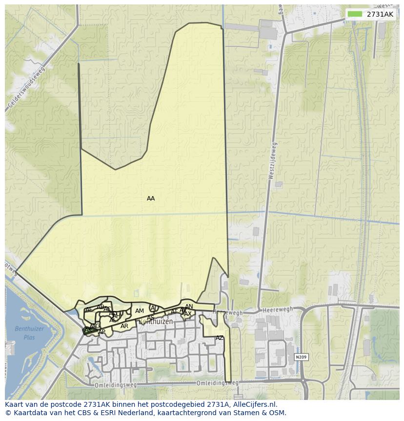 Afbeelding van het postcodegebied 2731 AK op de kaart.