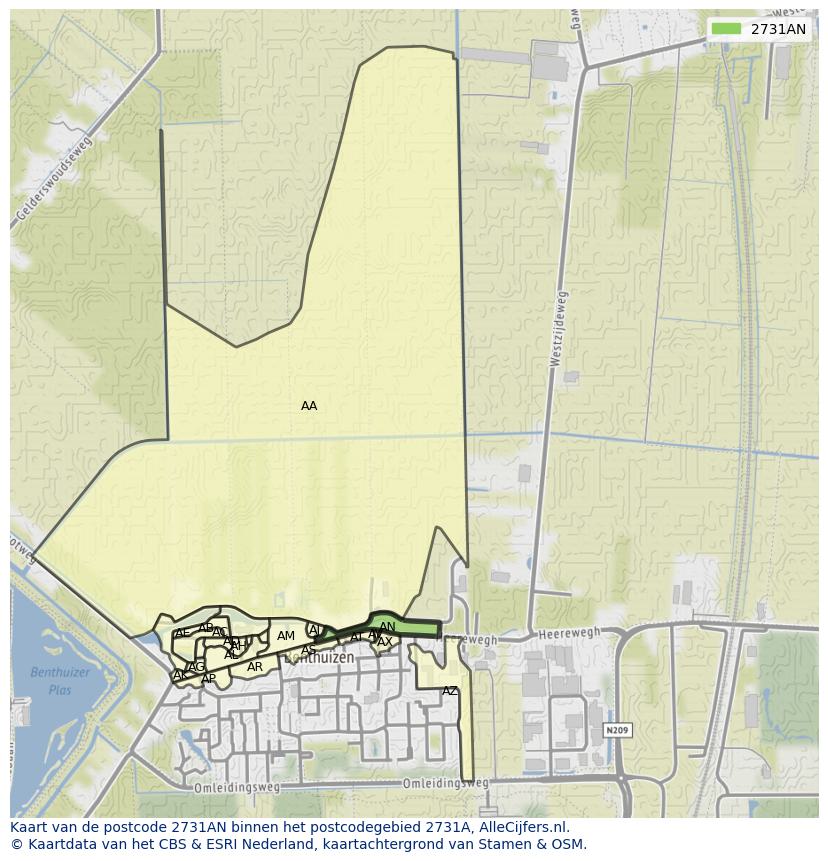 Afbeelding van het postcodegebied 2731 AN op de kaart.