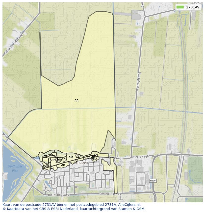Afbeelding van het postcodegebied 2731 AV op de kaart.
