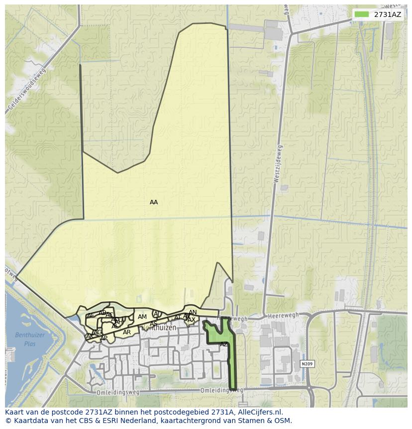 Afbeelding van het postcodegebied 2731 AZ op de kaart.