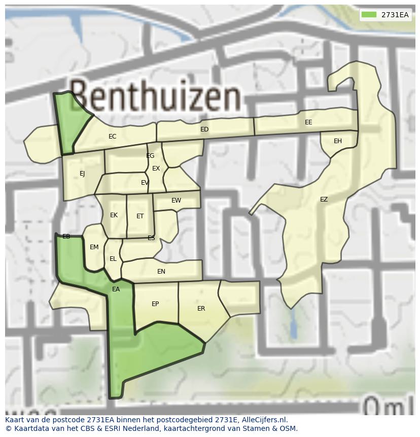 Afbeelding van het postcodegebied 2731 EA op de kaart.