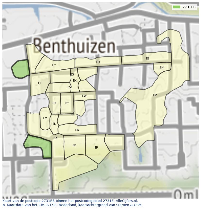 Afbeelding van het postcodegebied 2731 EB op de kaart.