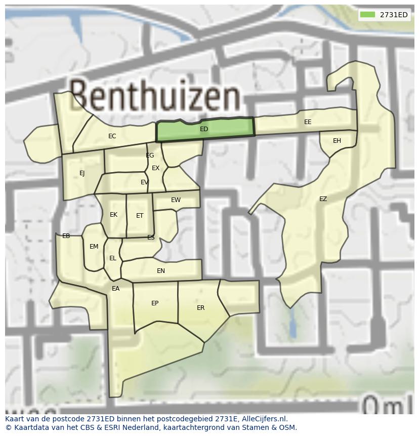 Afbeelding van het postcodegebied 2731 ED op de kaart.