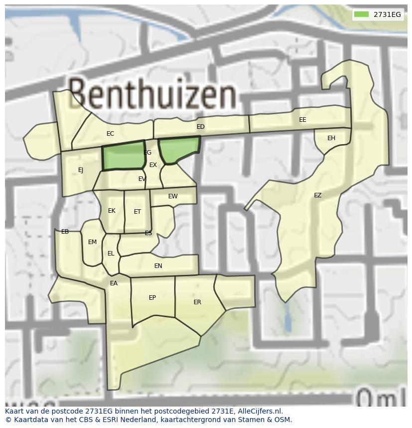 Afbeelding van het postcodegebied 2731 EG op de kaart.
