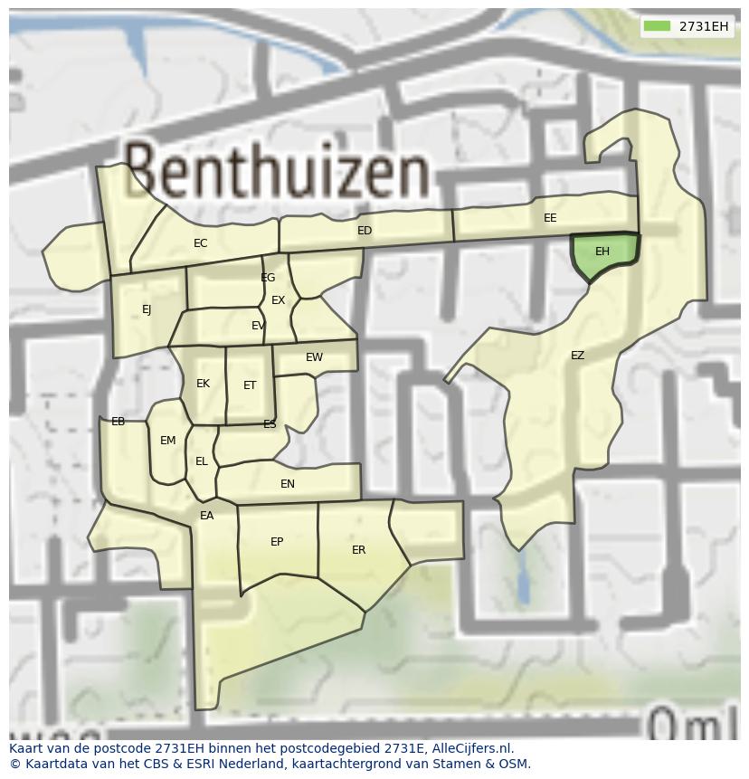 Afbeelding van het postcodegebied 2731 EH op de kaart.