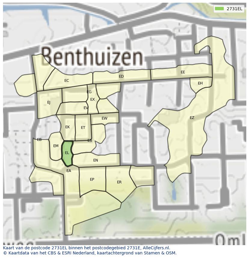 Afbeelding van het postcodegebied 2731 EL op de kaart.
