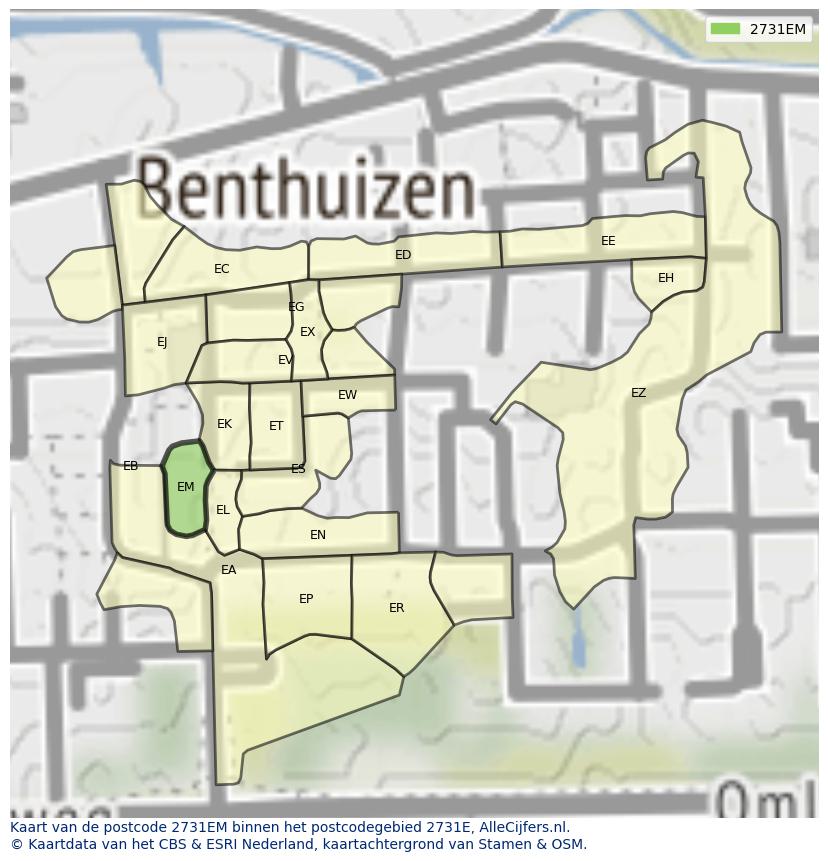 Afbeelding van het postcodegebied 2731 EM op de kaart.