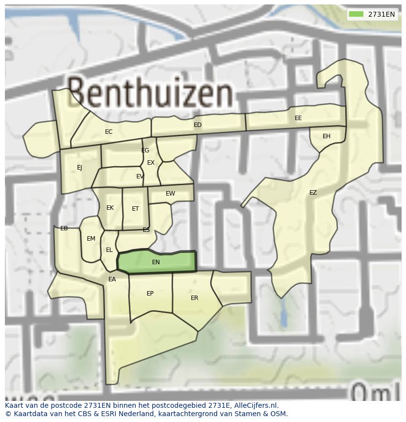 Afbeelding van het postcodegebied 2731 EN op de kaart.