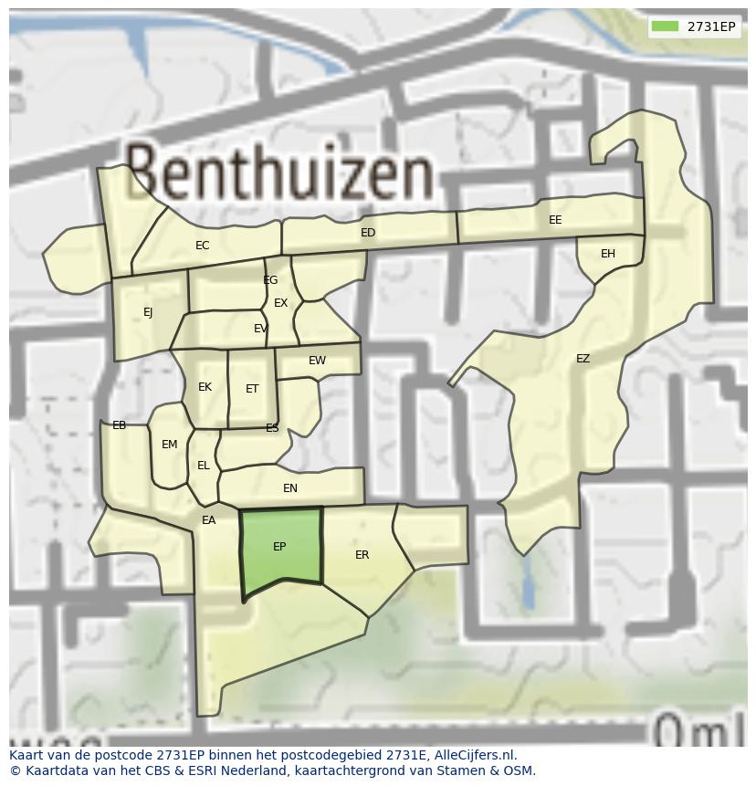 Afbeelding van het postcodegebied 2731 EP op de kaart.