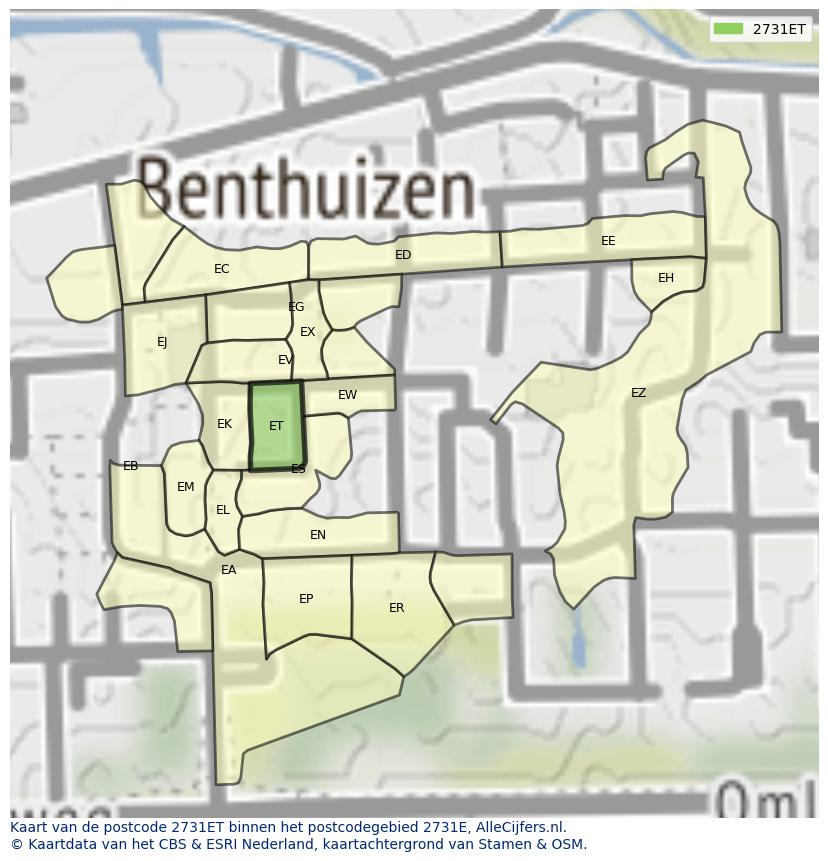 Afbeelding van het postcodegebied 2731 ET op de kaart.