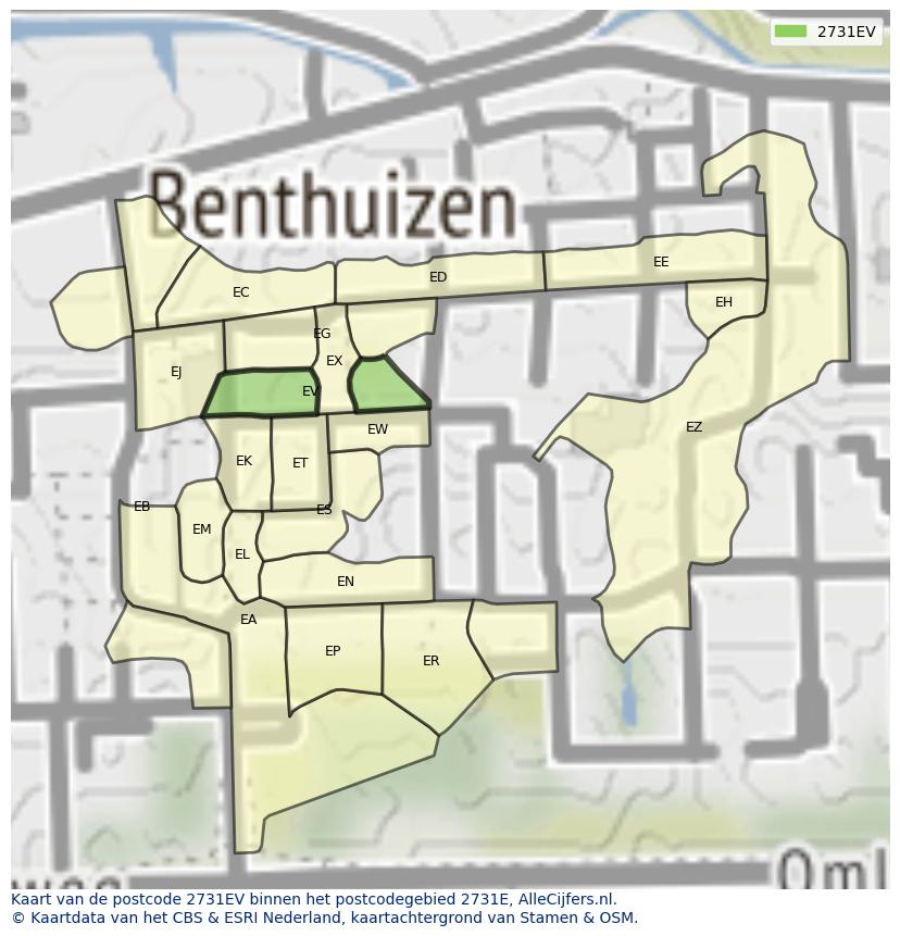 Afbeelding van het postcodegebied 2731 EV op de kaart.