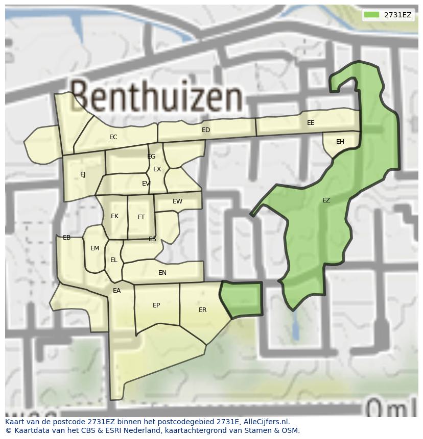 Afbeelding van het postcodegebied 2731 EZ op de kaart.