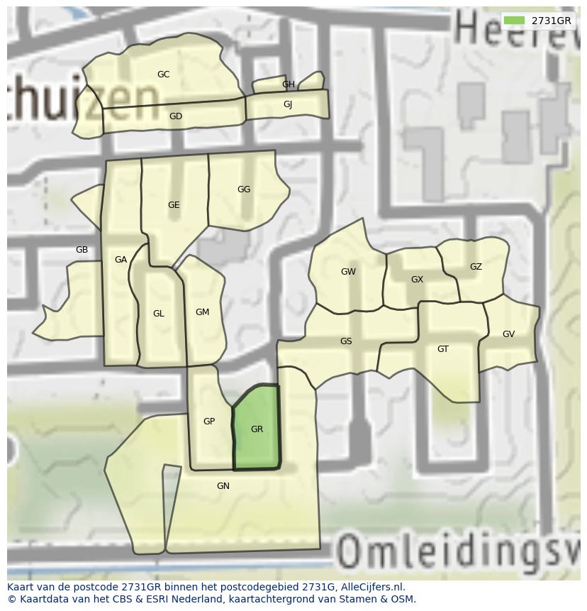 Afbeelding van het postcodegebied 2731 GR op de kaart.