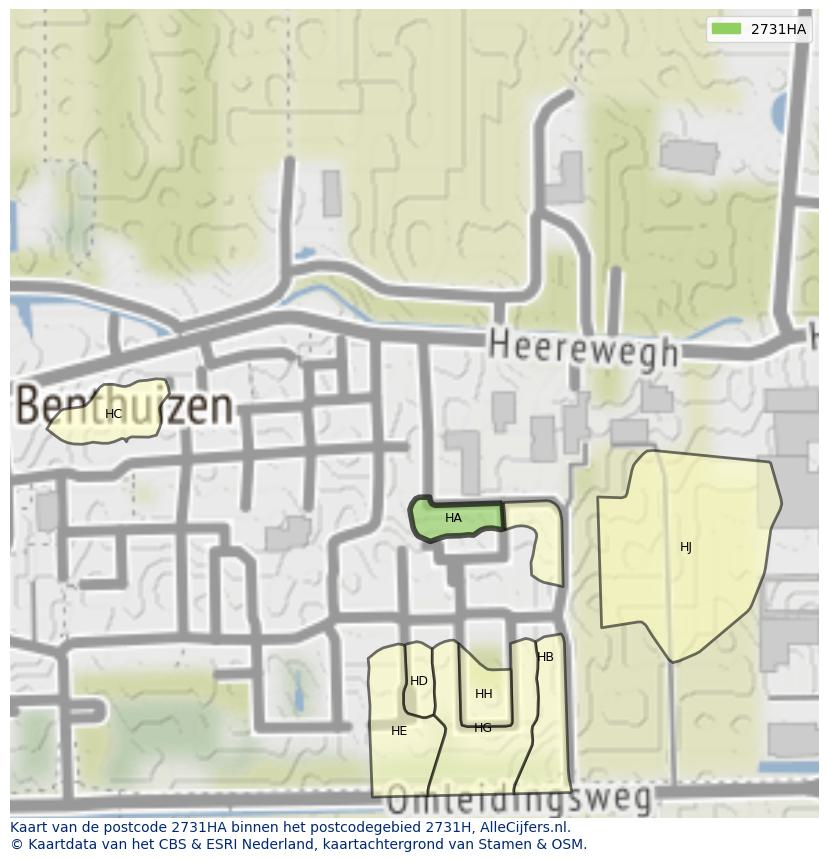 Afbeelding van het postcodegebied 2731 HA op de kaart.