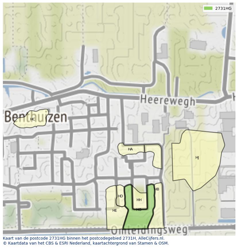 Afbeelding van het postcodegebied 2731 HG op de kaart.