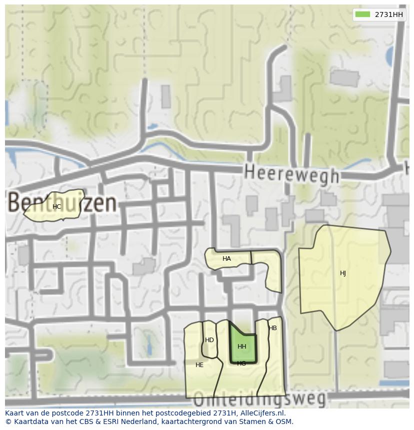 Afbeelding van het postcodegebied 2731 HH op de kaart.