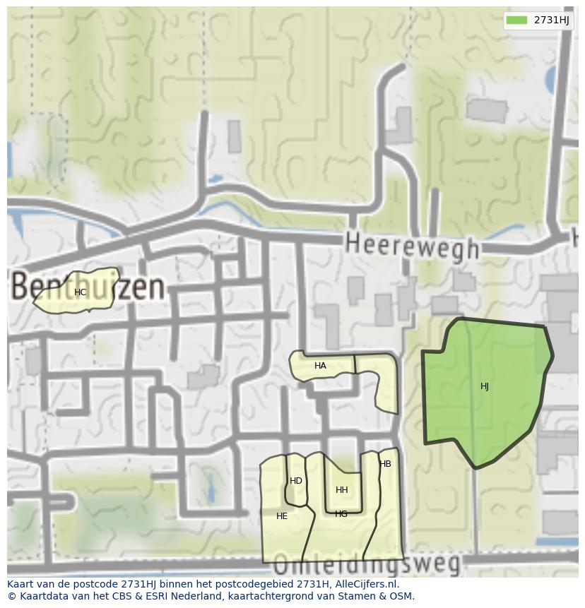 Afbeelding van het postcodegebied 2731 HJ op de kaart.