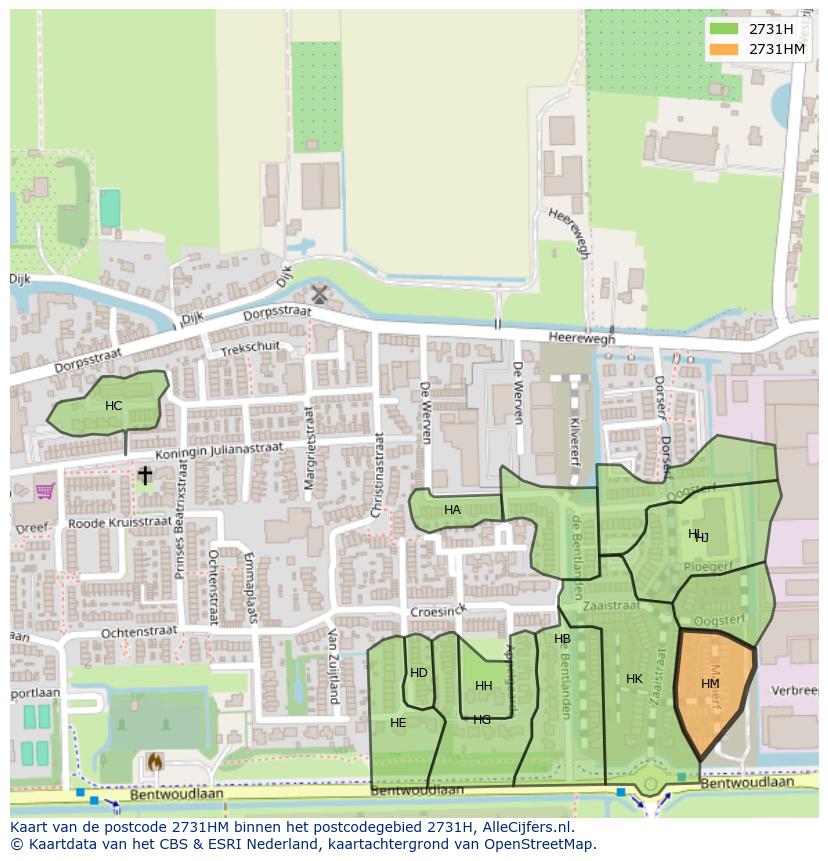 Afbeelding van het postcodegebied 2731 HM op de kaart.