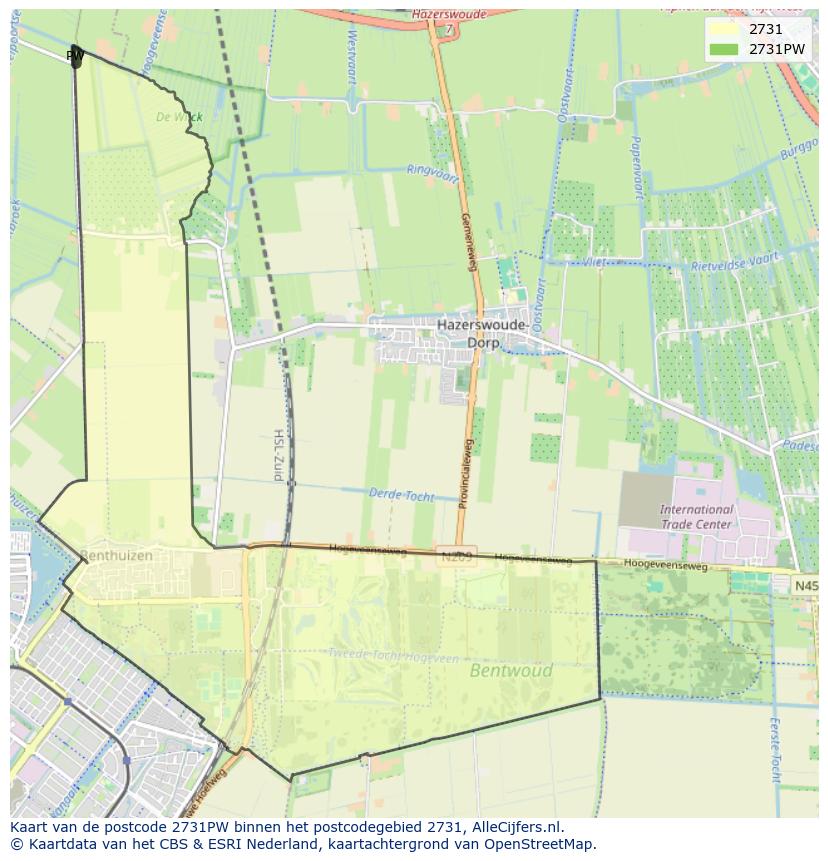 Afbeelding van het postcodegebied 2731 PW op de kaart.