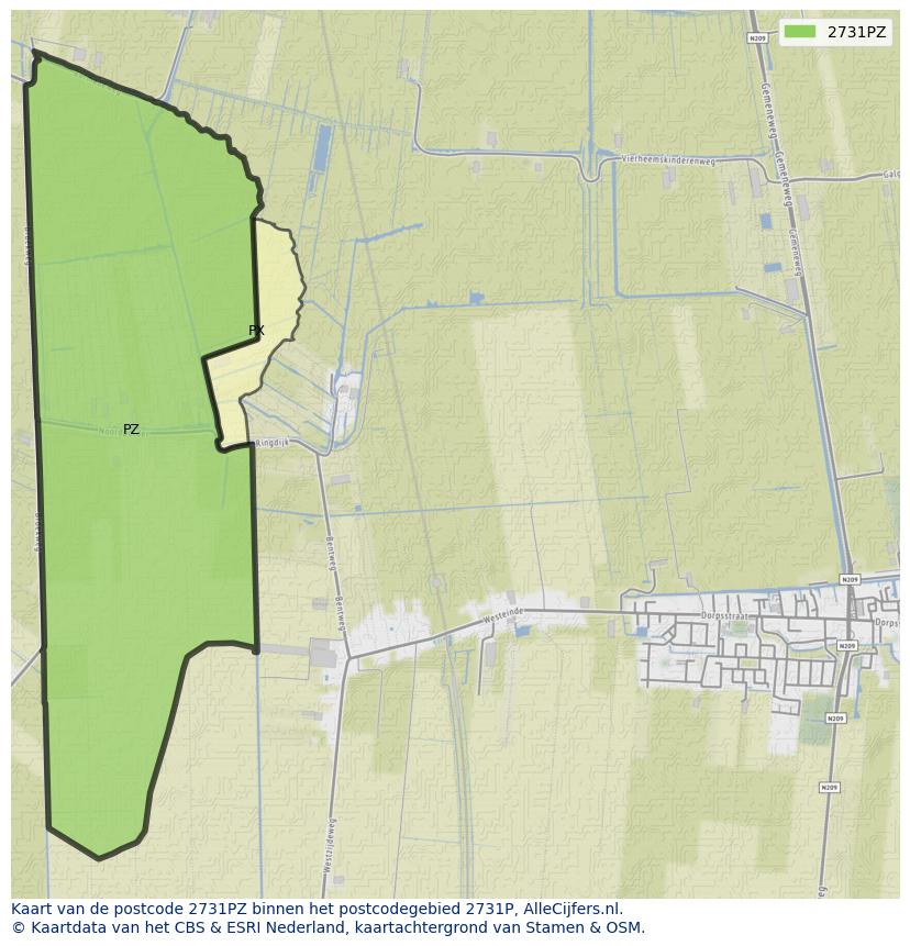 Afbeelding van het postcodegebied 2731 PZ op de kaart.