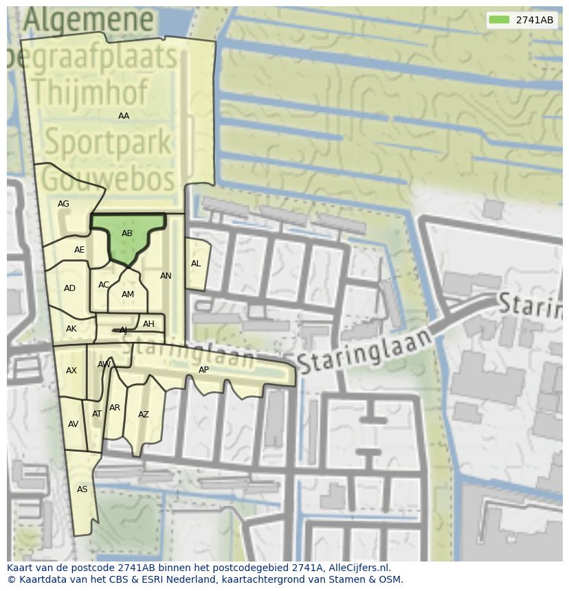 Afbeelding van het postcodegebied 2741 AB op de kaart.