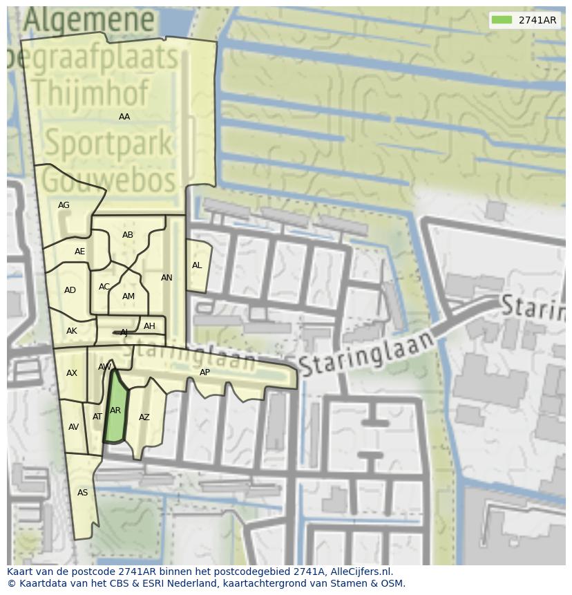 Afbeelding van het postcodegebied 2741 AR op de kaart.