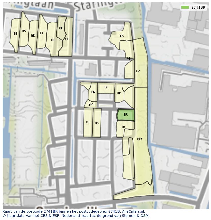 Afbeelding van het postcodegebied 2741 BR op de kaart.