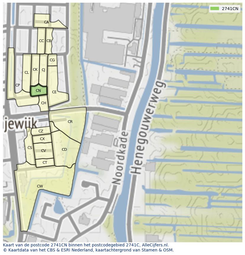 Afbeelding van het postcodegebied 2741 CN op de kaart.