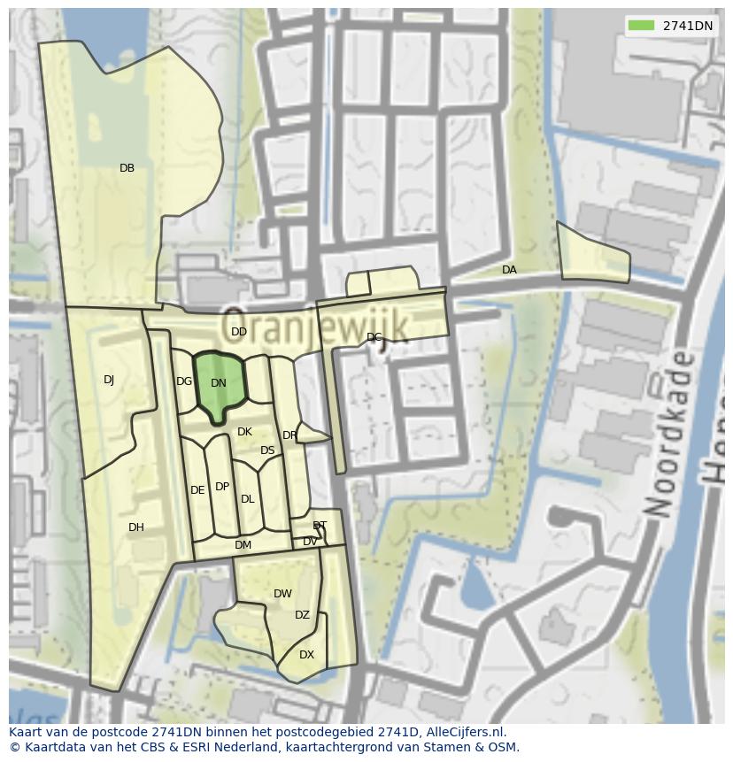 Afbeelding van het postcodegebied 2741 DN op de kaart.