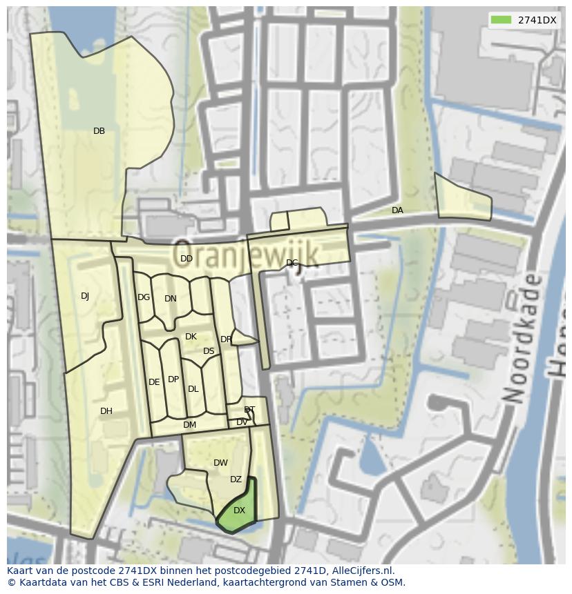 Afbeelding van het postcodegebied 2741 DX op de kaart.